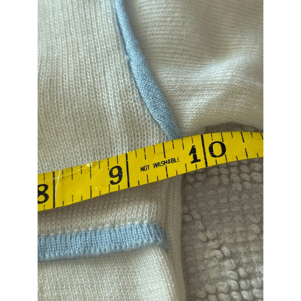 Carriage Boutiques Vintage Knit Train Footed Romper White Blue Boy One Piece